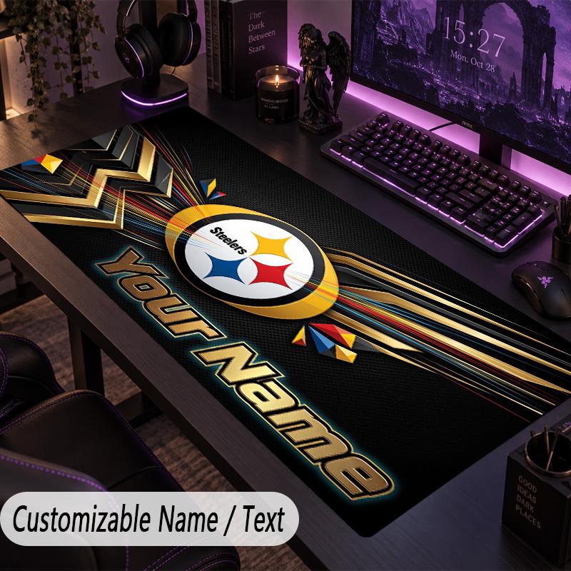 Large Mouse PadPittsburgh Steelers Custom Name Text Personalized Desk Mat Non Slip Gaming Pad