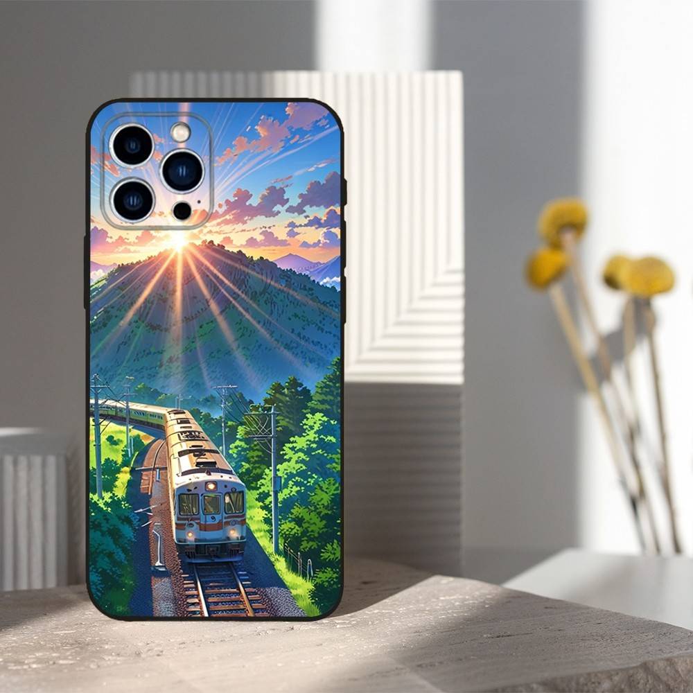 

Cartoon Art Classic Train For iPhone 13,16,11,14,17,12,15,Plus,Pro Max,XS,X,XR,SE,Mini,8,7,Phone Case Soft Silicone Black iPhone17Air