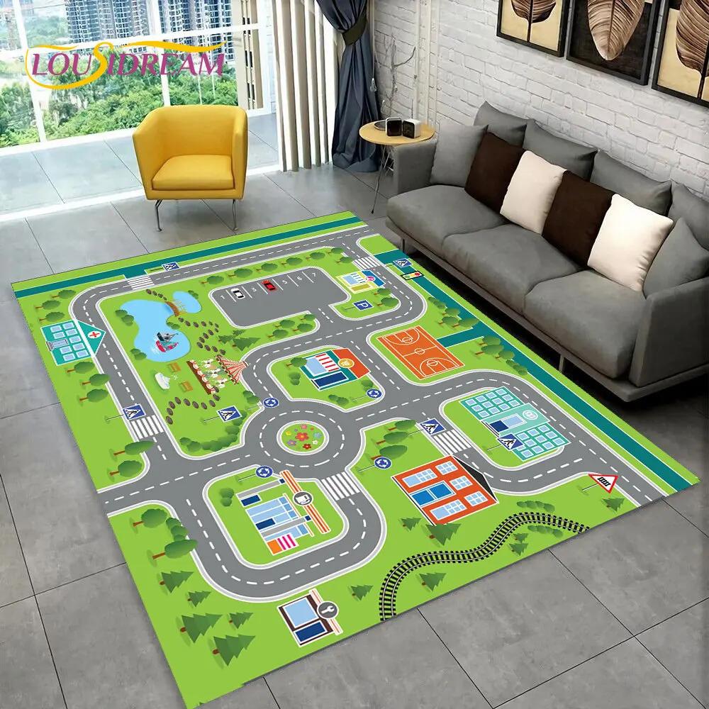 Child Playmat Highway Simulated City Traffic Playroom Area Rug,Carpet for Home Living Room Bedroom Sofa ,kids Non-slip Floor Mat