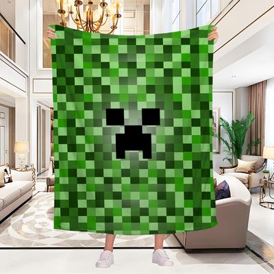 Cute Green Pixel Monster Blanket Aesthetic Art Flannel Blanket Portable Home Travel Camping Sofa Picnic Kids Flannel Blanket