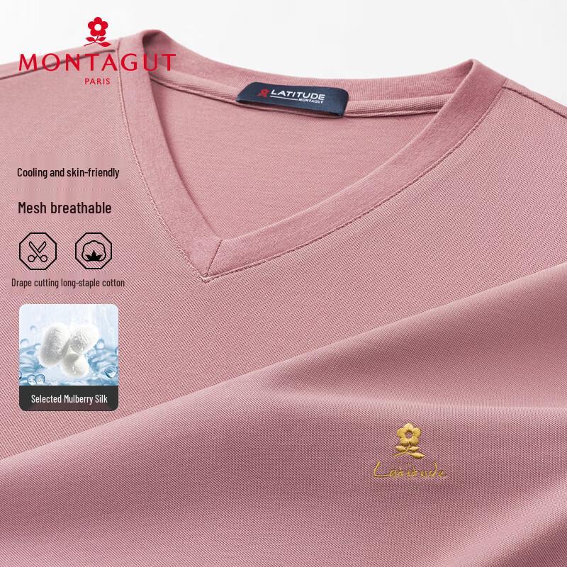 MONTAGUT Men's Summer V-Neck Silk Blend Short Sleeve T-Shirt