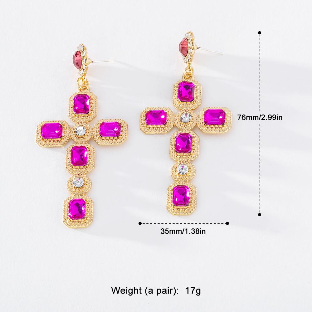 Pinkdudu Personality 3 Color Glass Cross Drop Earrings Vintage Romantic Luxury Rhinestone Earring for Women Jewelry PD1300