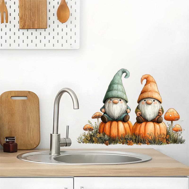 Halloween Gnome Pumpkin Window Decal - No Glue Needed.