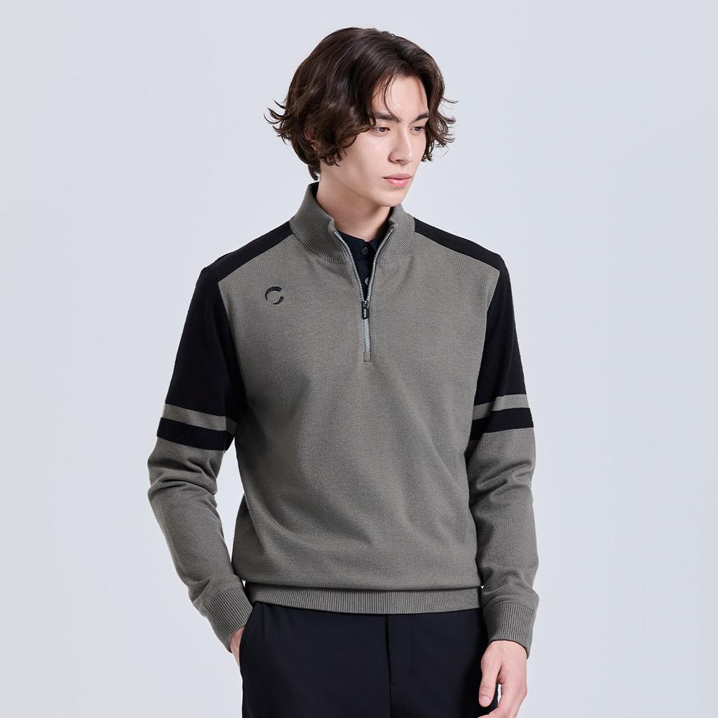 CHALLENGER Men'S Soft Touch Windproof High Neck Half-Zip Knit Pullover Khaki Beige