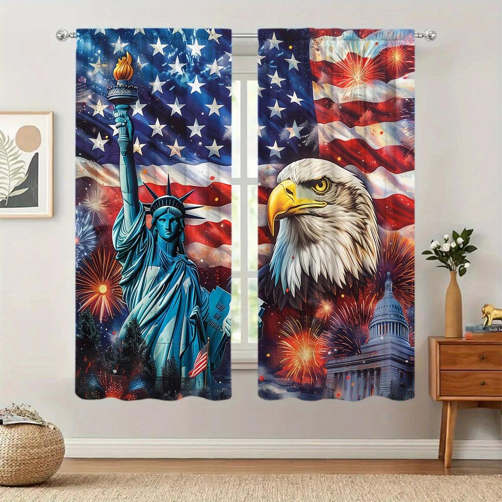 Unabhängigkeitstag der Vereinigten Staaten Flaggenvorhang für Heimdekoration-Stangentasche Fensterdekoration für Schlafzimmer, Küche, Wohnzimmer
