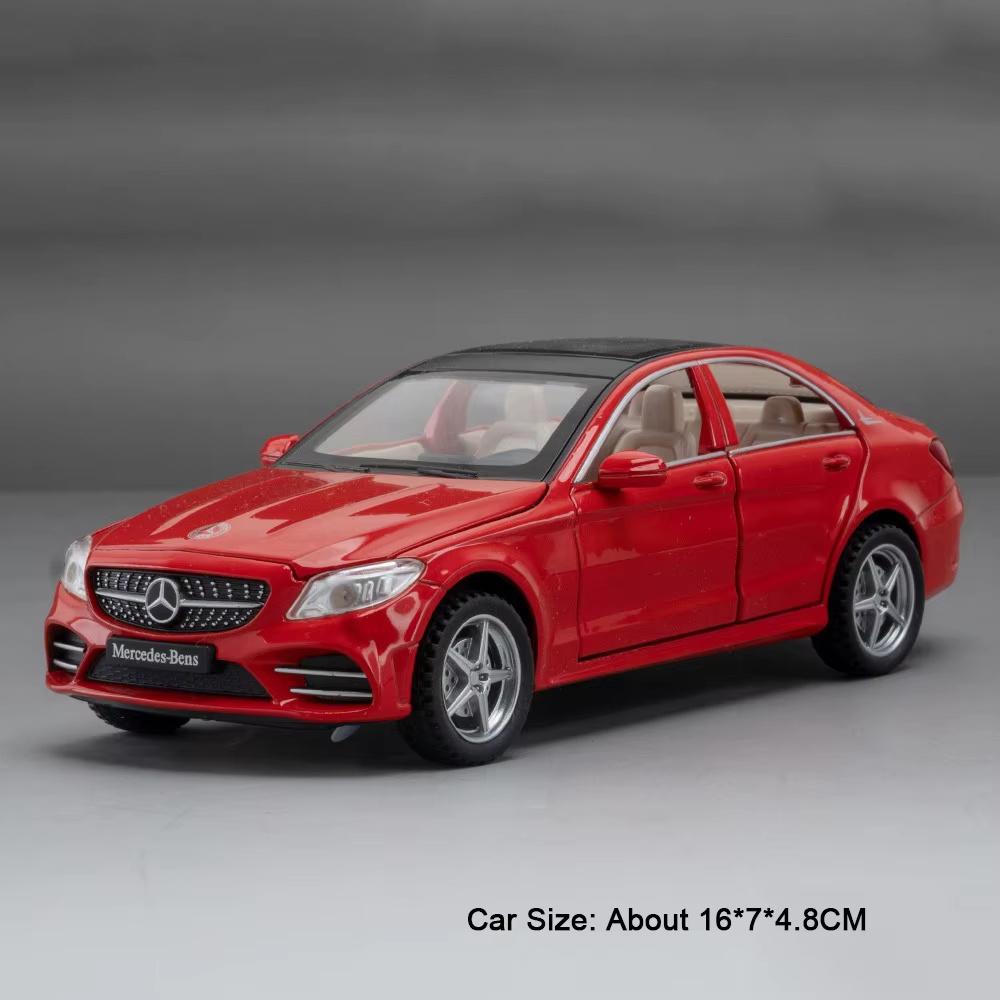 1:32 R8 V10 Plus C260l Alloy Diecast Car Model Toys Sound Light Pull Back Doors Opened Rubber Tires Miniature Vehices Boys Gifts