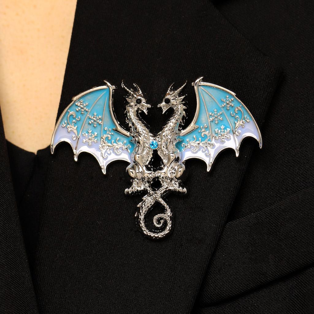 Gothic Fantasy Colorful Enamel Wings Lapel Pin Twin Winged Dragon Brooches for Women Men Game Cosplay Suit Coat Decor Jewelry