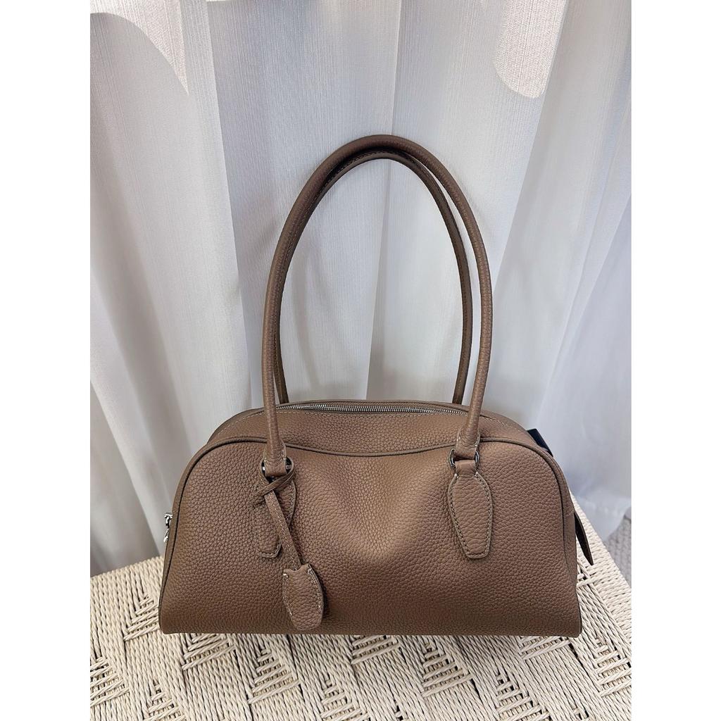 Old money wind India bowling bag long handle underarm bag first layer cowhide leather shoulder bag women