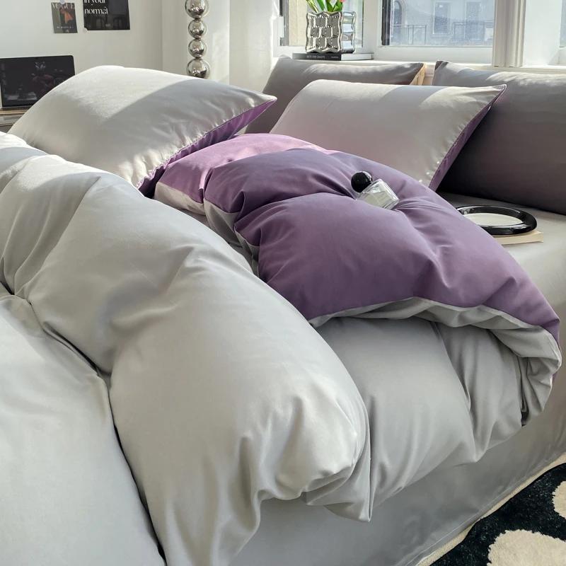 Ins Style Solid Color Duvet Cover Set Washed Cotton Bedclothes Comforter Cover Pillowcase Soft Bedding Sets Quilt Covers 220x240