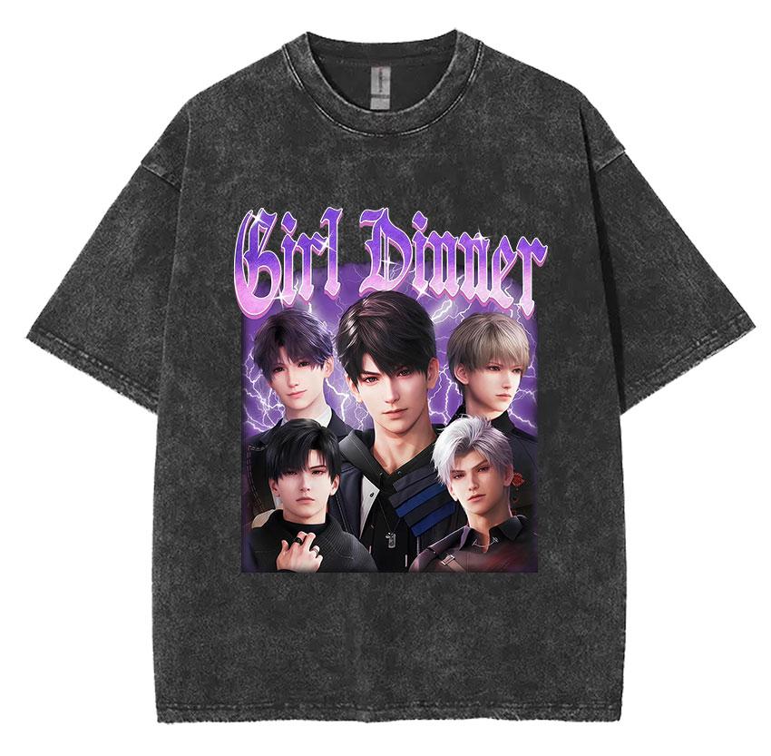 Funny Girl Dinner Caleb Graphic Tee Shirt Love and Deepspace Novelty Cotton T Shirts Fashion High Quality Vintage Washed T-Shirt
