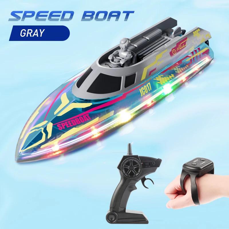 2.4G Rc Stunt High Speed Boat Jc017 Dual Remote Control 4Ch Waterproof Boat With Lights Kids Toys Boy Outdoor Water Game Gift