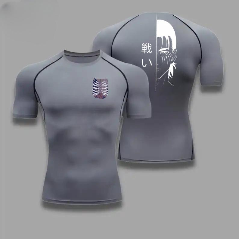 Men Compression Shirt Attack On Titan Eren Yeager Graphic Sports Quick Drying Gym T-shirt Fitness Sweatshirt Elastic Top T-shirt