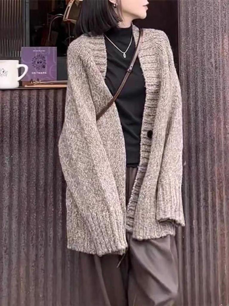 Autumn/Winter 2025 Women's Mid-length V-neck 100% Wool Cashmere Cardigan Sweater