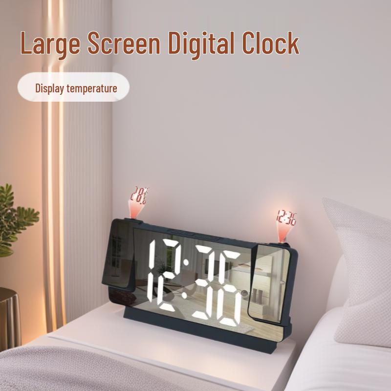 Large Screen LED Digital Wall Clock with Alarm, Temperature Display, and Night Light Mirror Projection