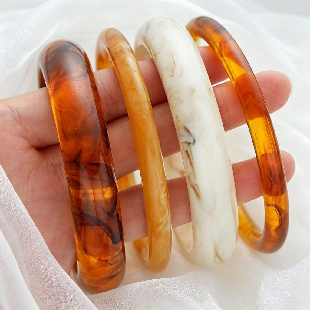 DIEZI Ein Set Vintage Bernstein Harz Acryl Armreifen Mode Ethnisch Trendig Geometrisch Breite Armreifen Für Frauen Männer Armband Schmuck