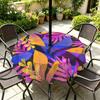Outdoor Round Tablecloth With Umbrella Hole Waterproof Oil Resistant Floral Leaf Patio Garden Deck