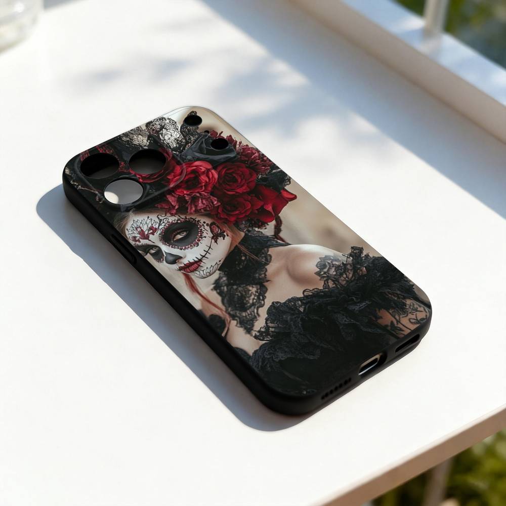 

Dead Mexican Catrina Skull Phone Case For iPhone 17,16,15,14,13,12,11,Pro,Max,Plus,E,SE4,Air,Mini Black Precise Hole Matching iPhone16