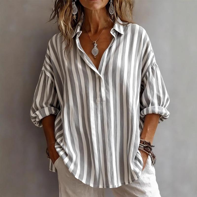 Women Multicolor Stripe Print Spring Summer New Fashion Loose Pullover Blouse Shirt S