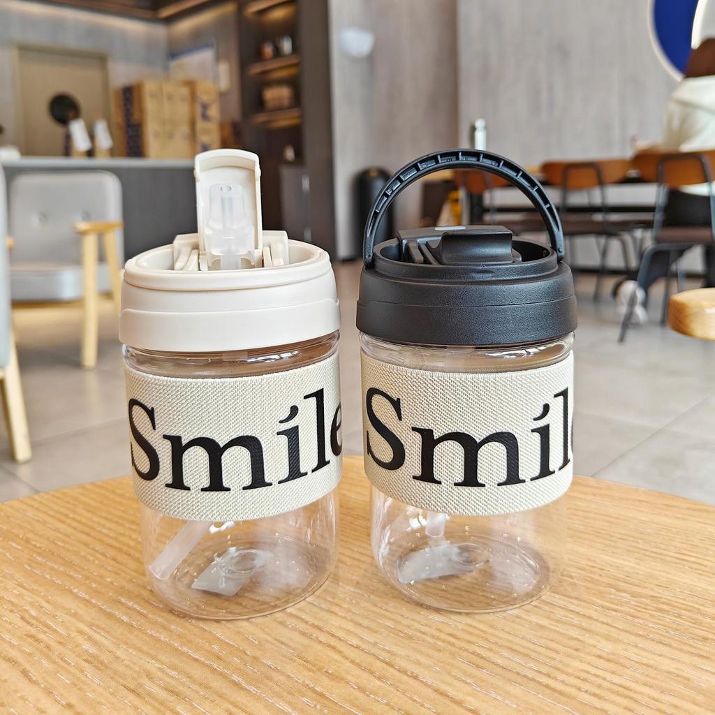 Stylish Double-Walled Anti-Scald Plastic Coffee Cup with Straw and Handle