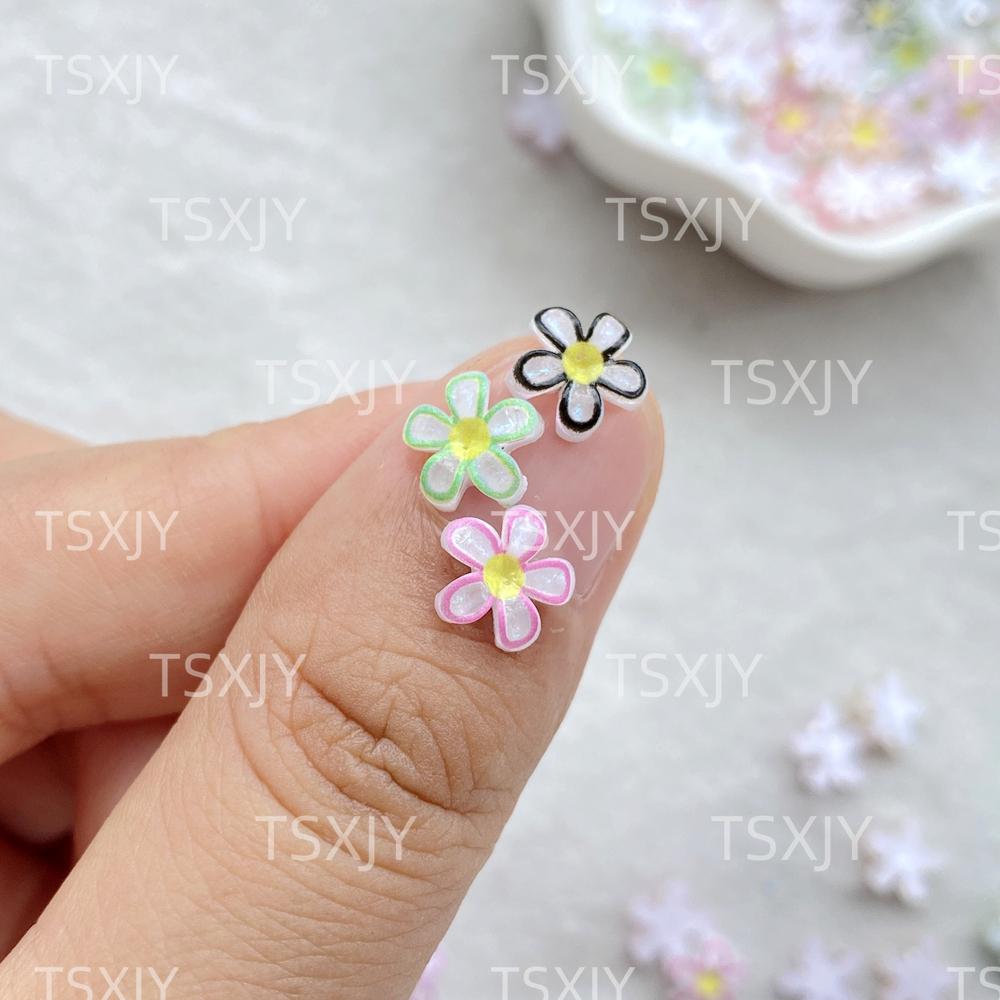 50Pcs Cute Mini Colorful Flowers Nail Art Resin Designer Charms DIY Craft For Nail 3D Decorations Jewelry