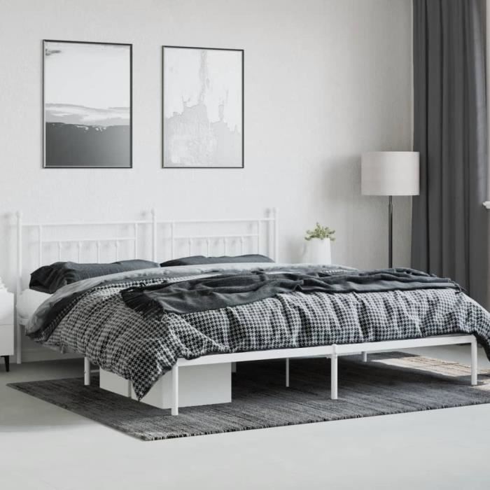 VidaXL Cadre de lit métal avec tête de lit blanc 200x200 cm 353593