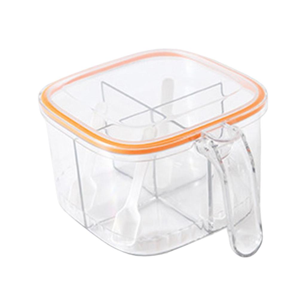 Seasoning Box 4 Compartments with Lid Condiment for Dining Table Home Orange