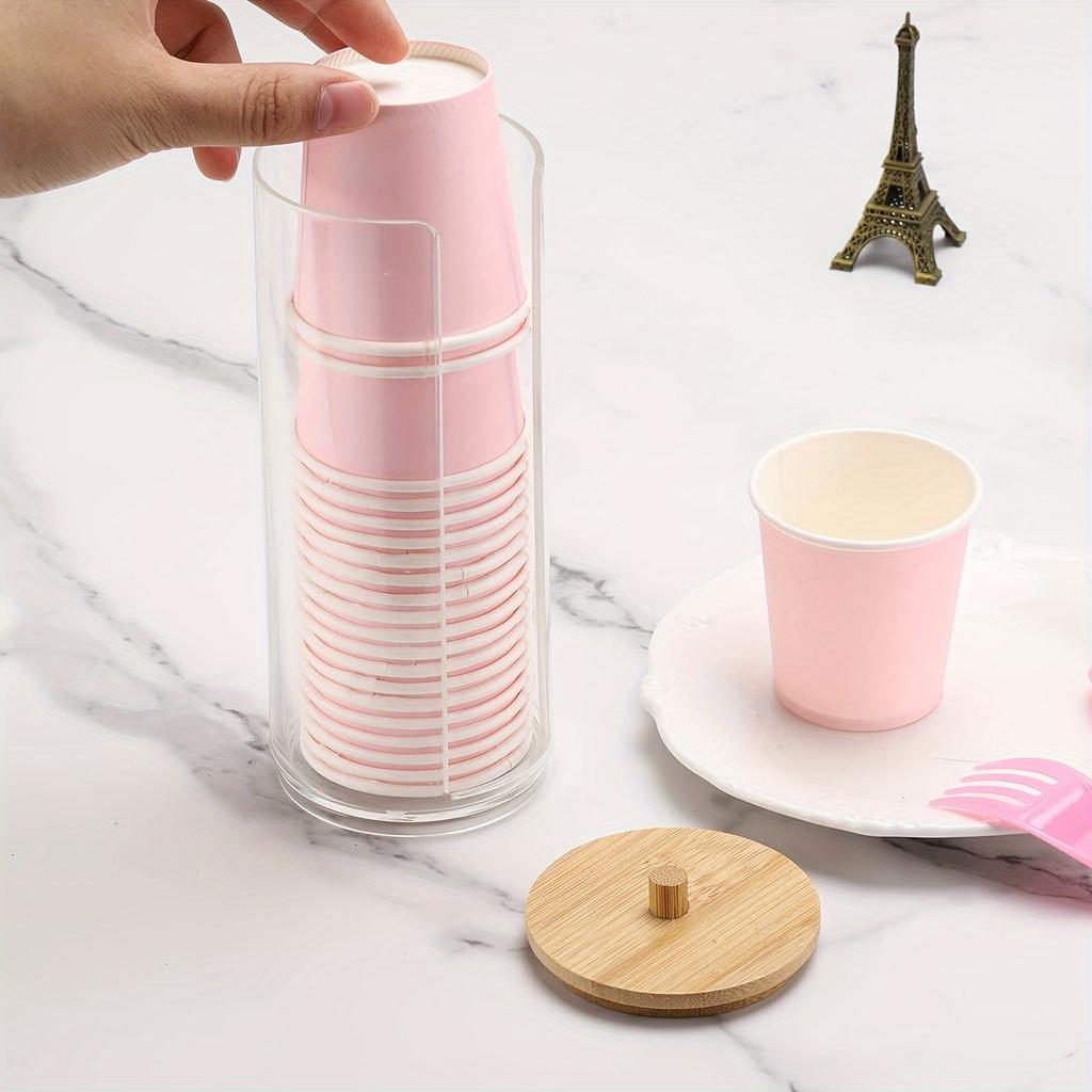 1 Stück Zylindrischer Wattepadhalter, Transparente Aufbewahrungsbox Mit Bambusdeckel, Wattepadspender Zur Make-Up-Aufbewahrung, Badezimmer-Vorratsglas