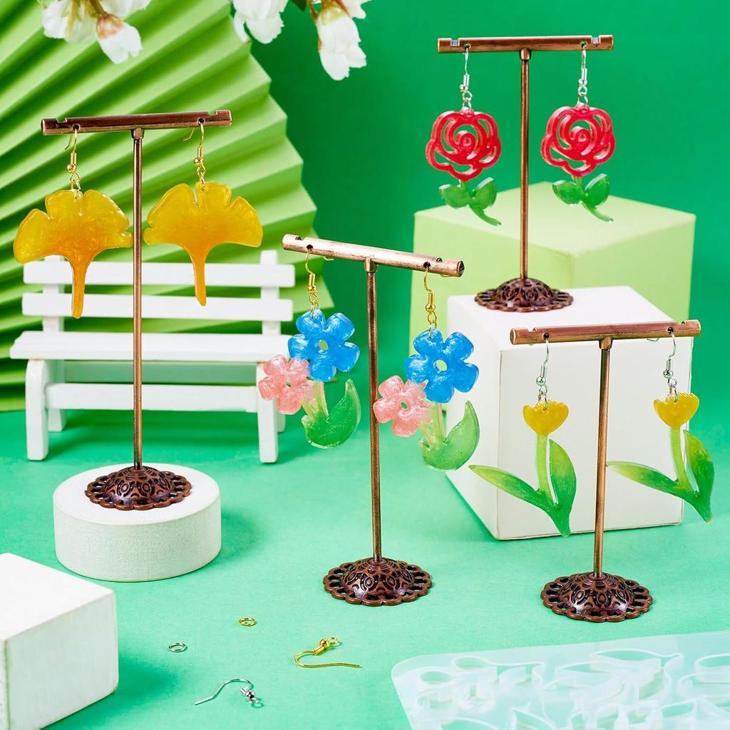Elecrelive 2 Sets Flower Silicone Pendant Molds with Ear Wires Resin Jewelry Casting Molds for UV Resin Stud Dangle Earring Necklace Keychain Making