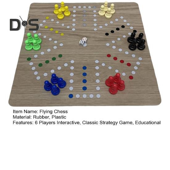 1 Set 6 Players Flying Chess Game with 35CM Rubber Chessboard 24 Chess Pieces 2 Dice Kids Adults Family Night Interactive Classic Strategy Game