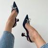 Fashion Pointed Middle And Back Empty Silk Sandals Women'S Net Red With Crystal Bow Stiletto Heels