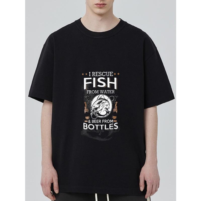 

Black T-Shirt with Fish and Beer Rescue Graphic for Casual Wear XXXXL чёрный