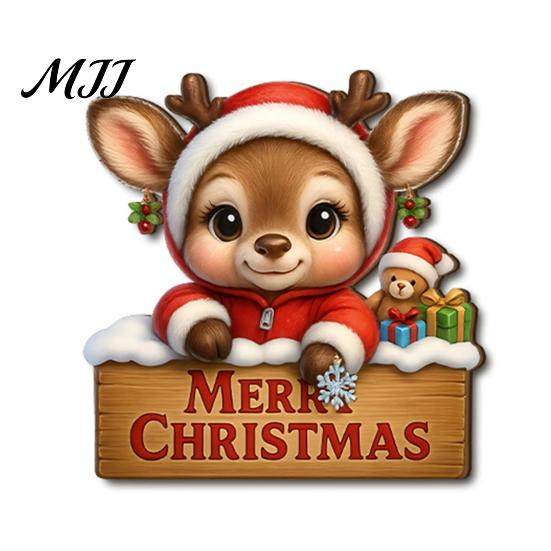 Decorative Hanging Plaque for Porch Christmas Wooden Pendant, Reindeer/Santa Claus/Gnome Pattern Sign, Welcome Sign with Holiday Ornament Yard