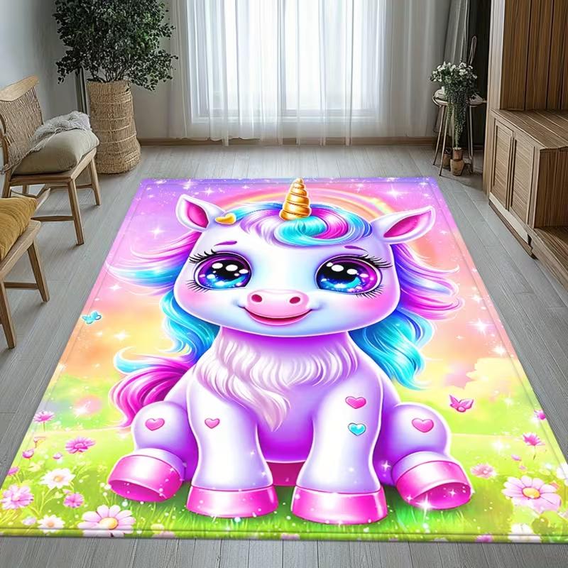 

Baby Unicorn in Green Grass HD Print Carpet for Girl s Bedroom Decor Living Room Nursery Kids Play and Reading Rug Child s Gift 50X80CM