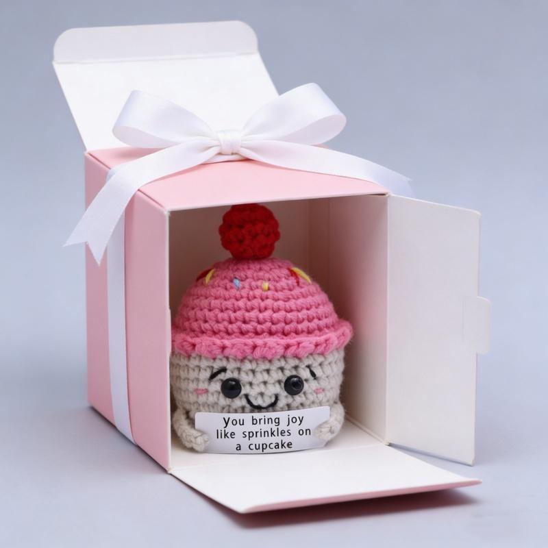 New Handmade Positive Energy Crochet Cake Doll - Emotional Support Desktop Decoration Christmas Birthday Gift for Friends