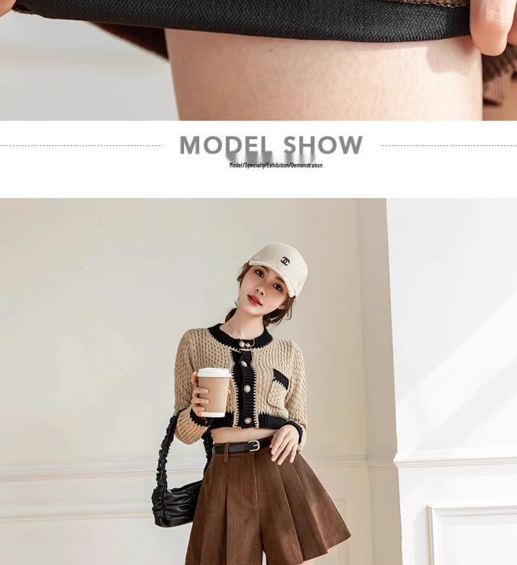 Women's High Waist Khaki Corduroy A-Line Pleated Skort for Autumn/Winter