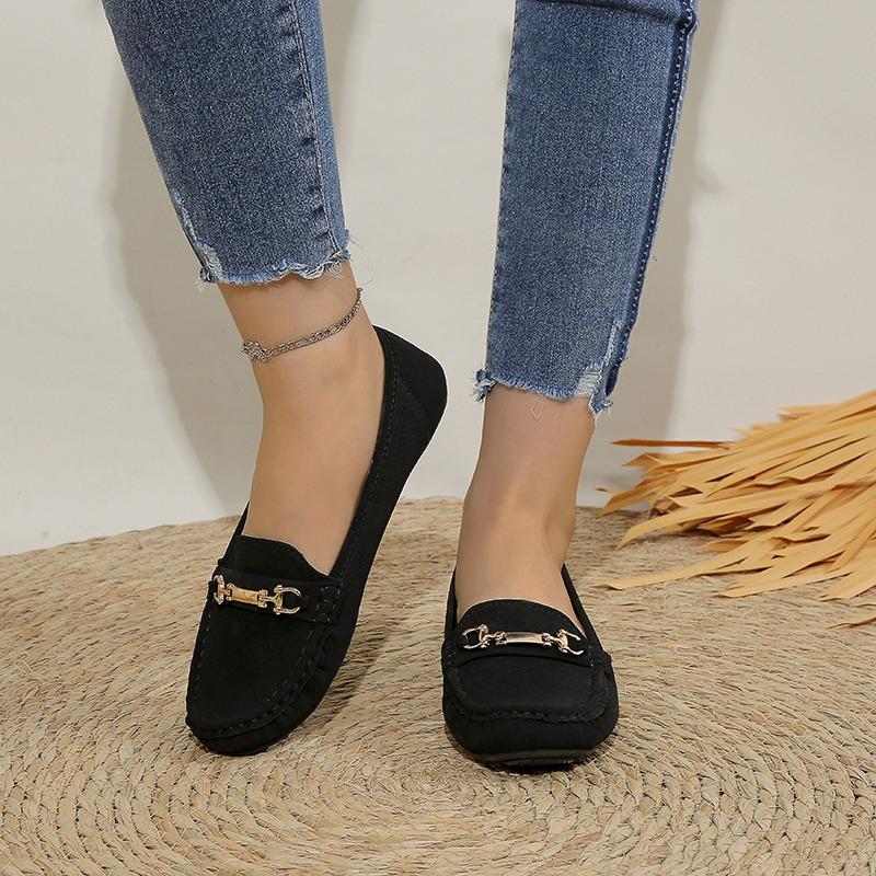 Fashion 2025 Ladies Shoes slip-on Women's High heels Fashion Metal decoration new plus size Light soft bottom comfortable flat low heels