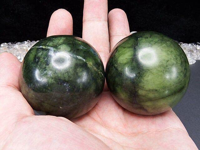Set of 2 Serpentine Hand Massage Natural Stone Balls, Traveler's Charm,
