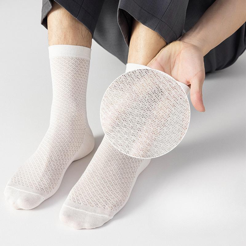Bamboo Fiber Socks, Men's Mid-calf Socks, Thin Antibacterial and Deodorizing Mesh Breathable and Sweat-absorbing Business Long Calf Socks