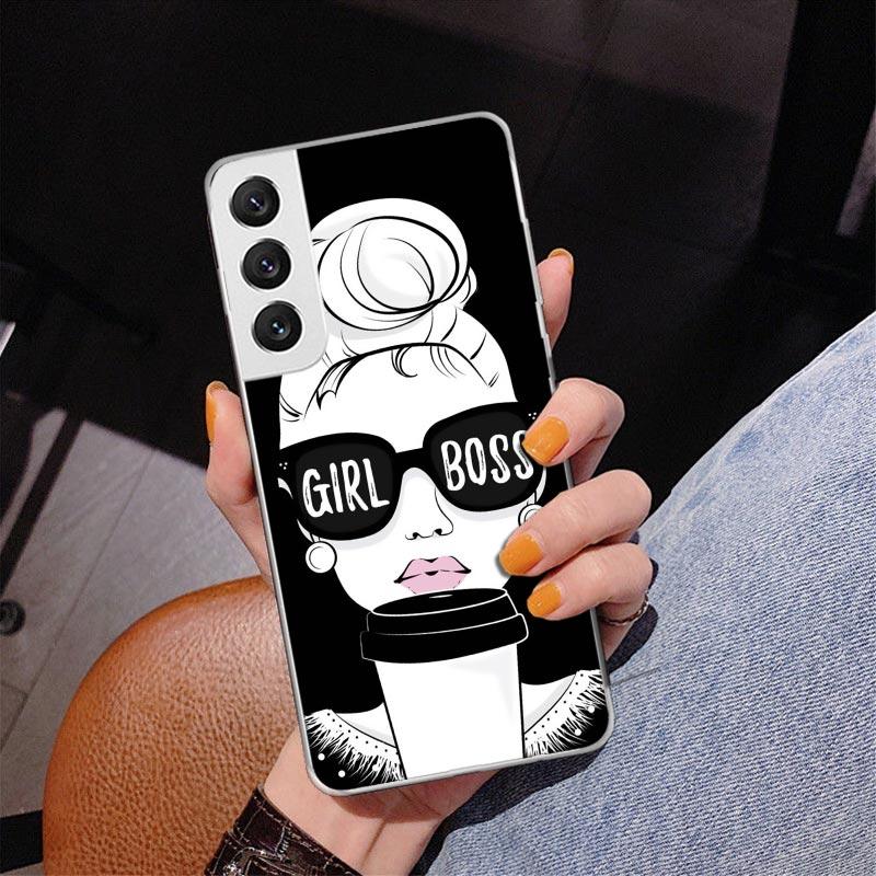 Girl Boss Female Coffee Phone Case For Samsung Galaxy S24 S25 Edge S26 Ultra S23 S22 S21 Plus S20 FE + Personalized Print Cover
