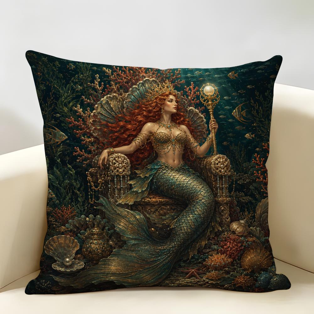 Ocean Fantasy Underwater Mermaid Cushion Cover Durable Hypoallergenic Organic Linen Pillow Cover Washable SkinFriendly