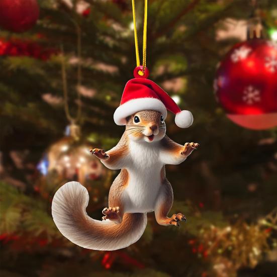 Christmas Ornament 2D Acrylic Dog/Bear/Bee/Rabbit/Rooster Hanging Decoration Cartoon Animals Xmas Tree Pendant for Home