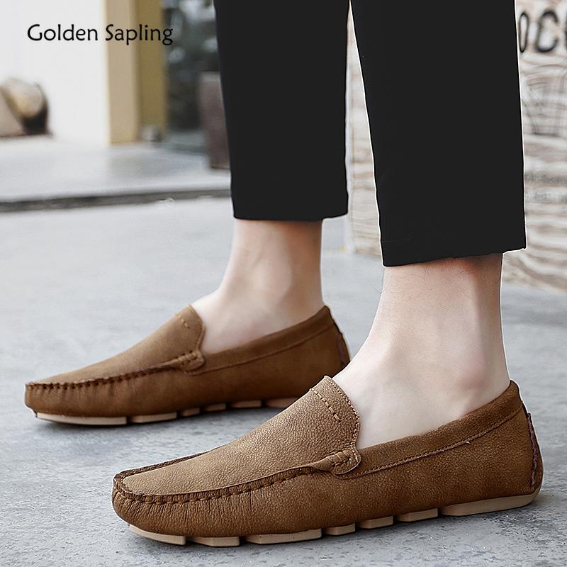 Golden Sapling Loafers Men Genuine Leather Shoe Men's Casual Shoes Business Dress Flats Leisure Male Loafer Wedding Moccasins