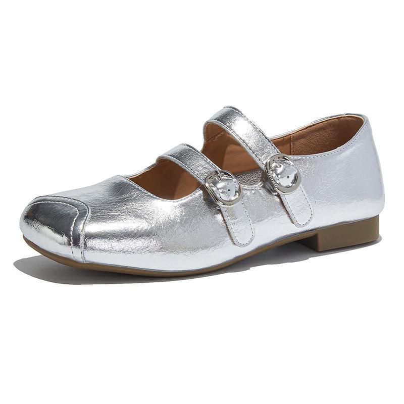 Leather Square Head Mary Jane Shoes Women's Summer New Shallow Mouth Single Shoes Casual Small Leather Shoes Xiaoxiang Women's Shoes