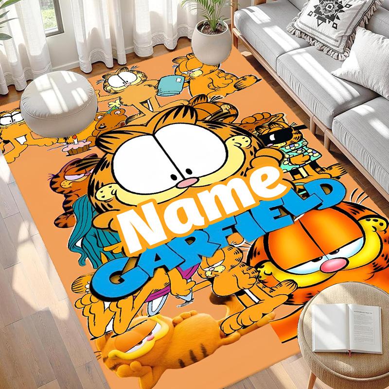 Custom Name Personalized Garfield Print Carpet, Versatile Home Decor Rug, for Playroom, Apartment, Balcony, Entryway, Hallway Gift