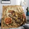 1 pièce Couverture en Flanelle Imprimé Floral Rétro Animal, Haute qualité Toutes Saisons, Décoration de Maison, Chaleur et Confort, Parfait pour les Cadeaux de Noël