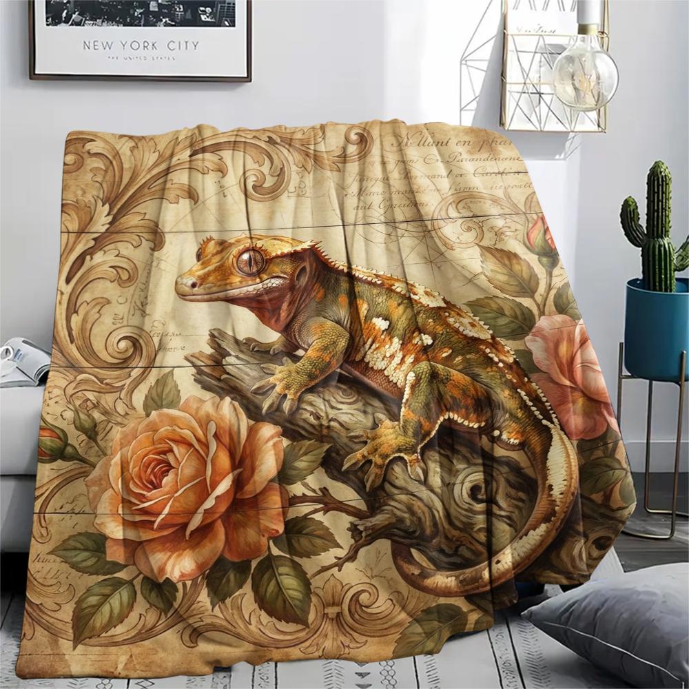 1 pièce Couverture en Flanelle Imprimé Floral Rétro Animal, Haute qualité Toutes Saisons, Décoration de Maison, Chaleur et Confort, Parfait pour les Cadeaux de Noël