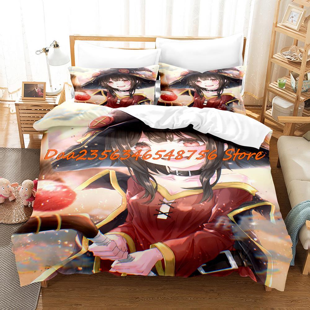Megumin Konosuba Beding Set Single Twin Ful Quen King-Sized Dimensionsd Dimensions Bed Linen Set Aldult Kid Bedrom Duvetcover Sets 3D Anime Bed Shet