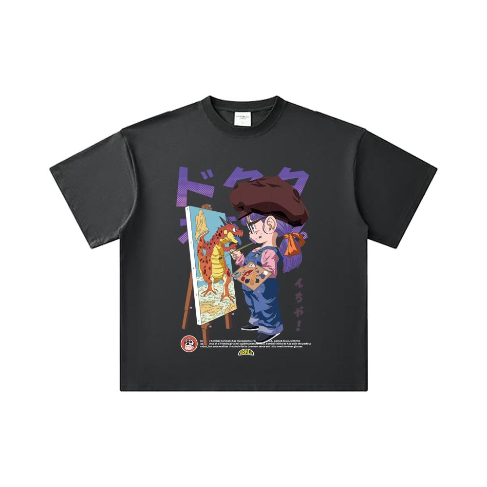 260 GSM Double Yarn 32 Count 100% Cotton Dragon Ball V10 Arale Print Unisex Heavy Cotton T Shirt