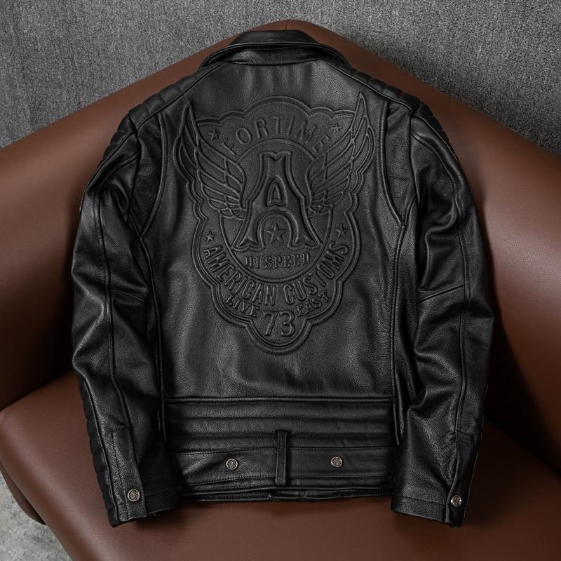 New Trend Genuine Leather Jacket for Men Big Size Motorcycle Coat with Lapel Pure Top Grain Cowhide Autumn