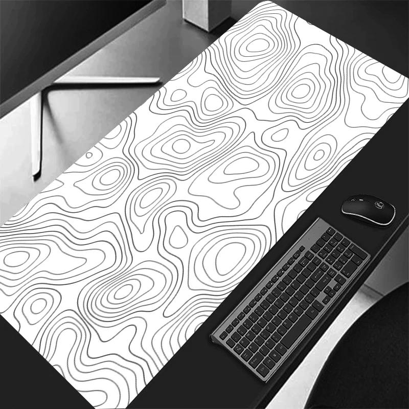 Strata Liquid Stains Black And White Mouse Pad 90x40 Topographic Big Mousepad Company Gamer Rug Deskmat Personalized Art Deskmat